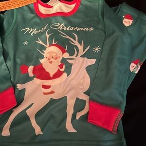 Boys Pajamas 2 Piece Santa Reindeer Size 4 Green NEW